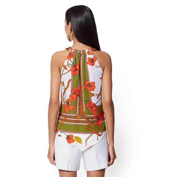 New York & Co Tort-Link Straps Floral Handkerchief Halter Top 7th Avenue Design - Picture 2 of 7